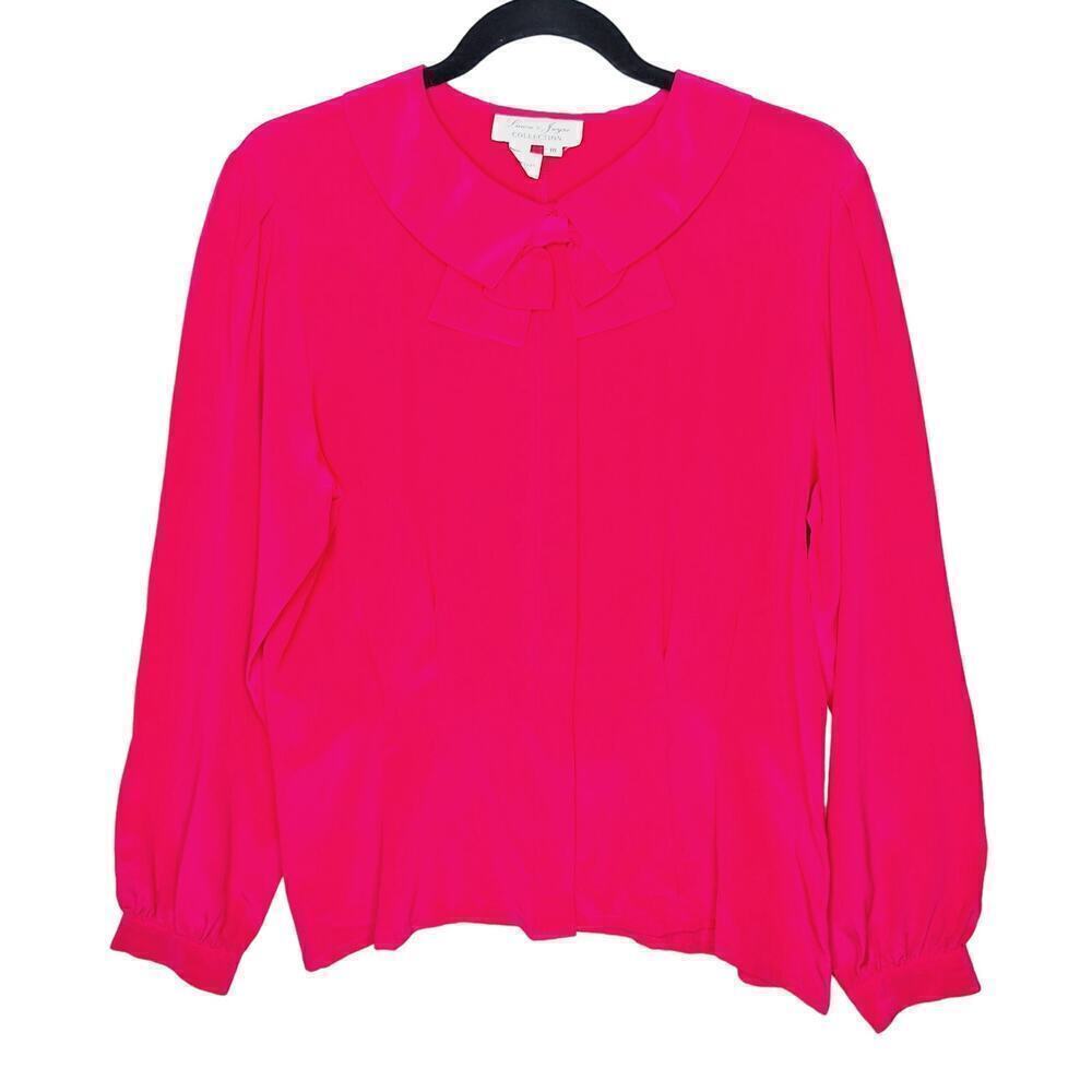 Vintage 90s Laura & Jayne 100% Silk Blouse Top Bow Peter Pan Collar Fuchsia 10